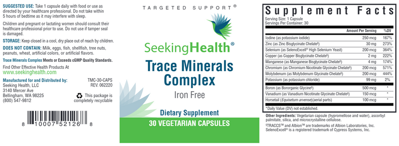Trace Minerals Complex Seeking Health Label