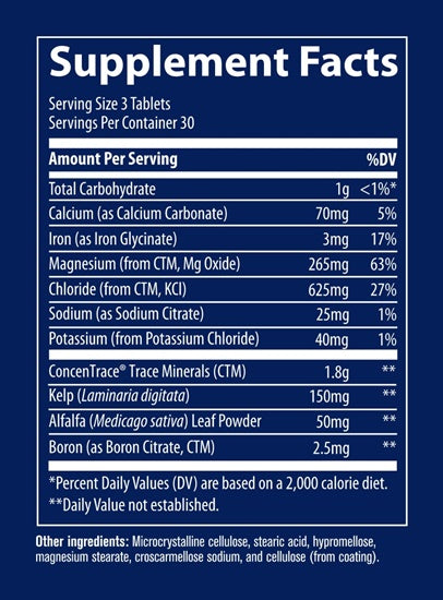 Trace Mineral Tablets Supplement Facts Label