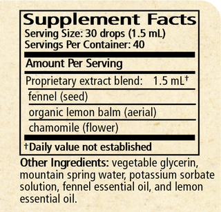 Tranquil Tummy (formerly Tummy Glycerite) Supplement Facts Label