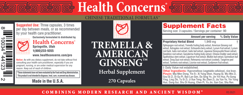 Tremella & American Ginseng (Health Concerns) 270ct Label