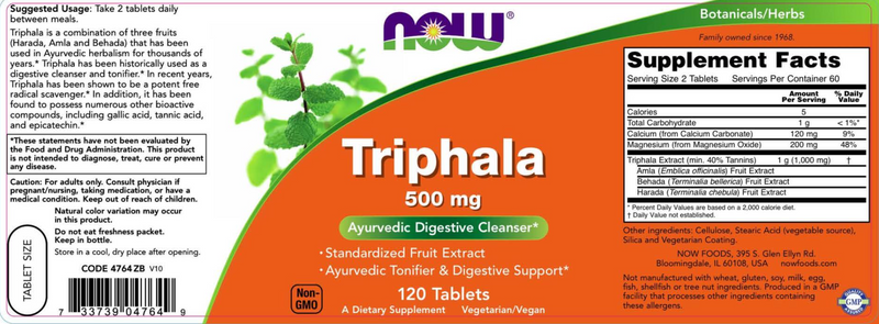 Triphala 500 mg (NOW) Label