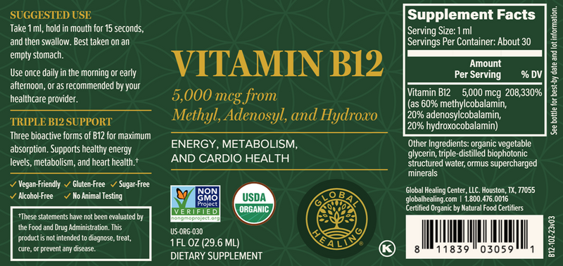 Triple Activated Vitamin B12 (Global Healing) Label