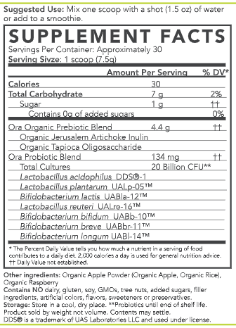 Trust Your Gut Probiotic Powder Apple Raspberry (Ora Organic) supplement facts