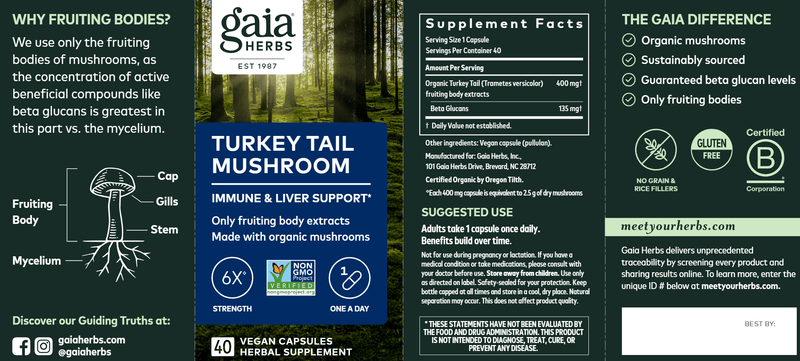 Turkey Tail Mushroom Gaia Herbs label