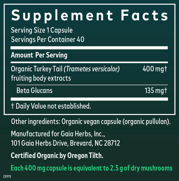 turkey tail mushroom gaia herbs supplement facts