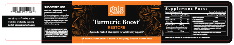 Turmeric Boost Restore Gaia Herbs label