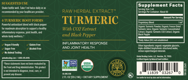 Turmeric Raw Herbal Extract label Global Healing