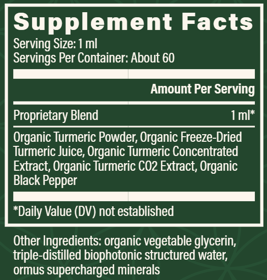 Turmeric Raw Herbal Extract supplement facts Global Healing