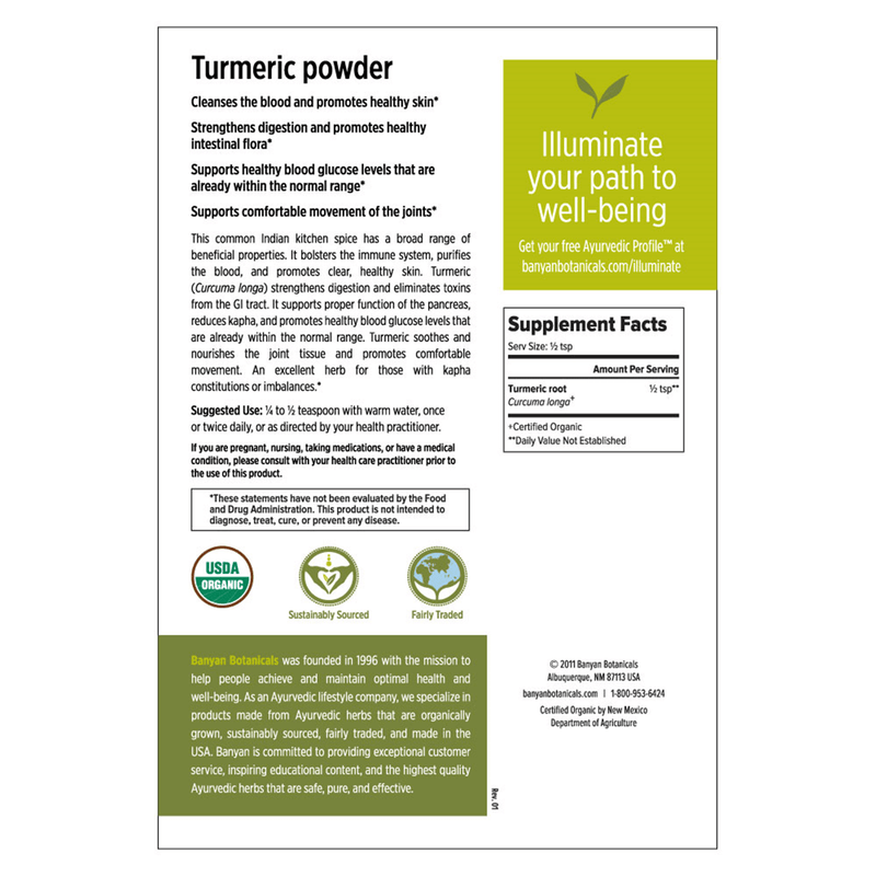 Turmeric Root Powder Organic (Banyan Botanicals) label