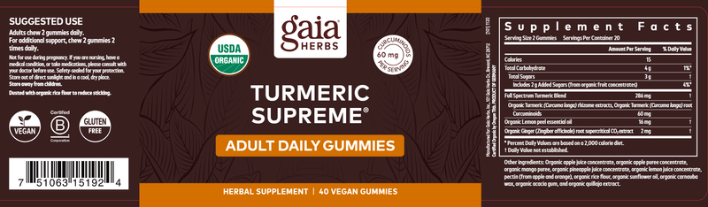 Turmeric Supreme Adult Daily Gaia Herbs label