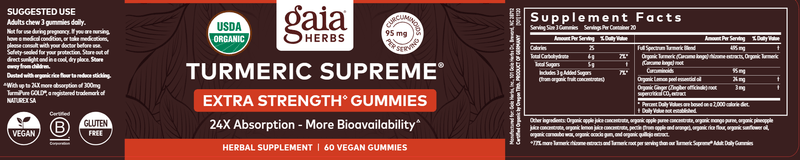 Turmeric Supreme Extra Strength Gummies Gaia Herbs label