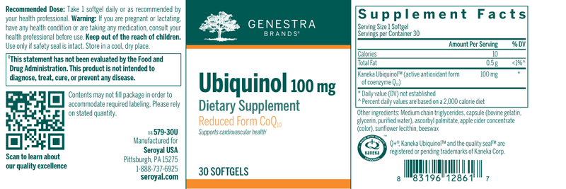 Ubiquinol 100 mg label Genestra