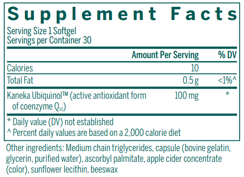 Ubiquinol 100 mg supplement facts Genestra