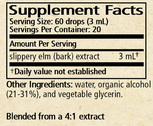 Ulmus/slippery elm 2 oz Supplement Facts Label