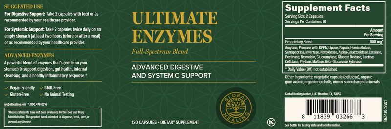 Ultimate Enzymes (Veganzyme) label Global Healing