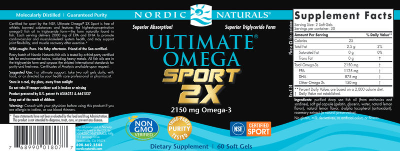 Ultimate Omega 2X Sport 60 Soft Gels Lemon (Nordic Naturals) Label