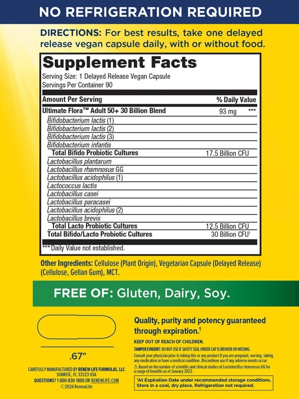 ultimate flora adult 50+ (renew life) supplement facts