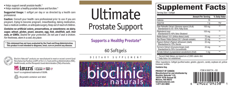ultimate prostate support bioclinic naturals label