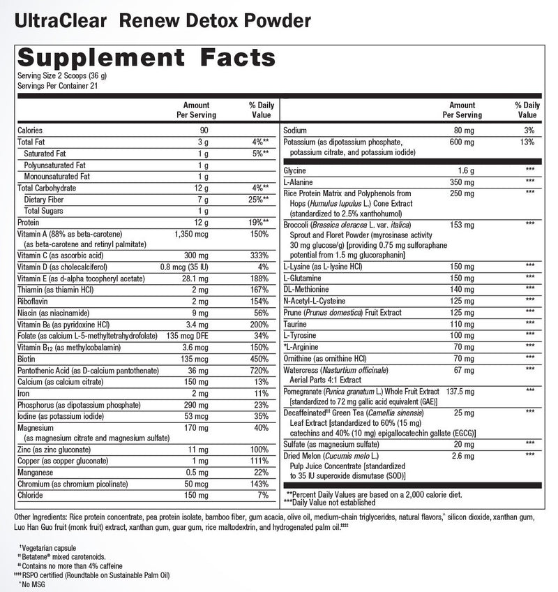 ultraclear renew (metagenics) supplement facts