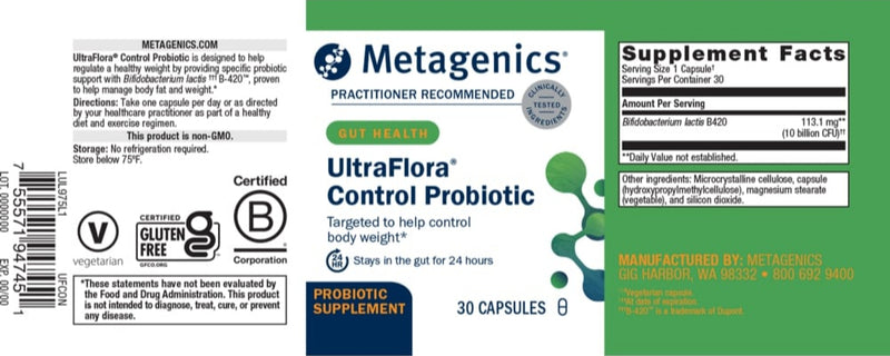 ultraflora control probiotic (metagenics) label