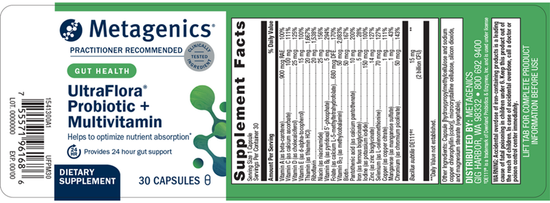ultraflora probiotic + multivitamin (metagenics) label
