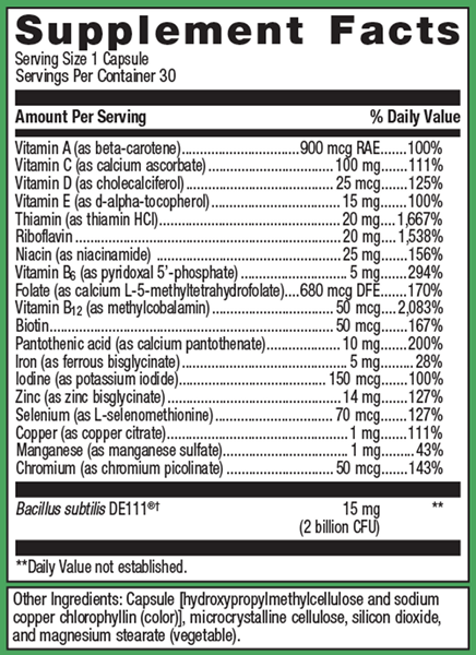 ultraflora probiotic + multivitamin (metagenics) supplement facts