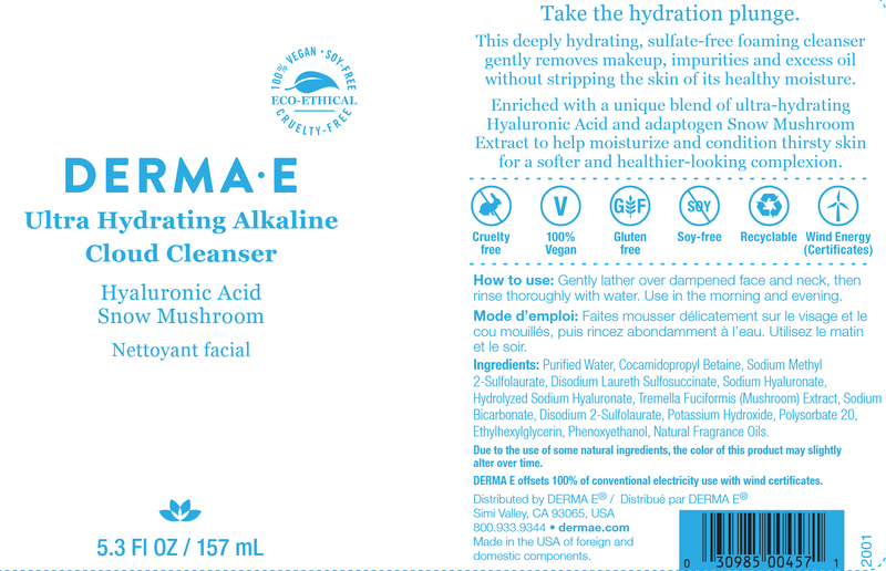 Ultra Hydrating Alkaline Cloud Cleanser (DermaE) label