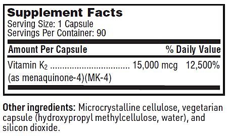 Ultra K2 (Menatetrenone) (Klaire Labs) Supplement Facts