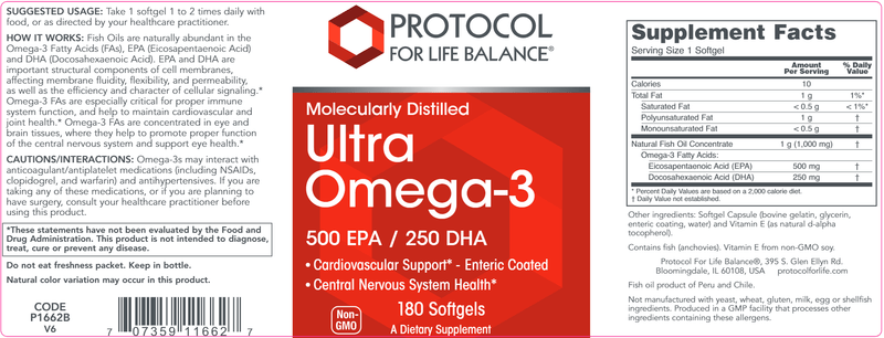 Ultra Omega-3 (Protocol for Life Balance) 180ct Label