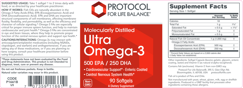 Ultra Omega-3 (Protocol for Life Balance) 90ct Label