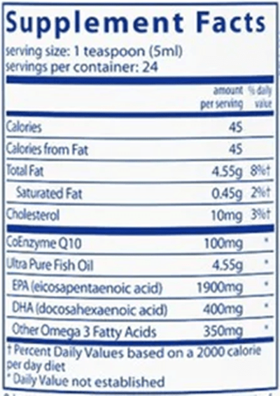 Ultra Pure Fish Oil 2600 with CoQ10 (Vital Nutrients) Supplement Facts