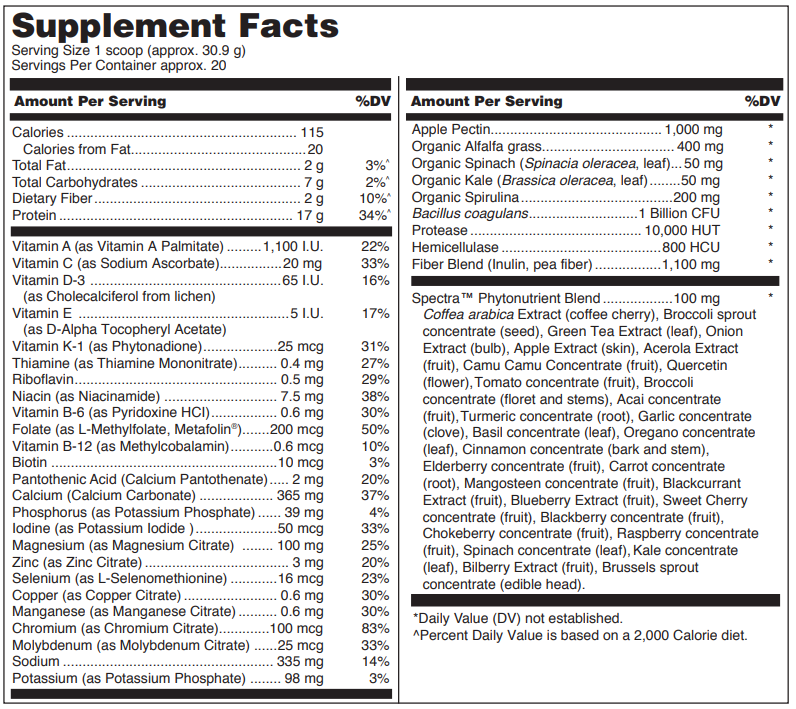 Ultra Protein Green Supplement Facts Label