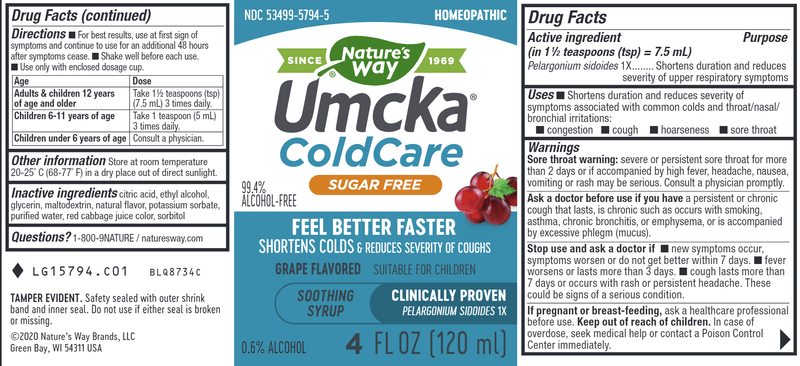 Umcka ColdCare Sugar-Free Grape Syrup 4 oz (Nature's Way) label