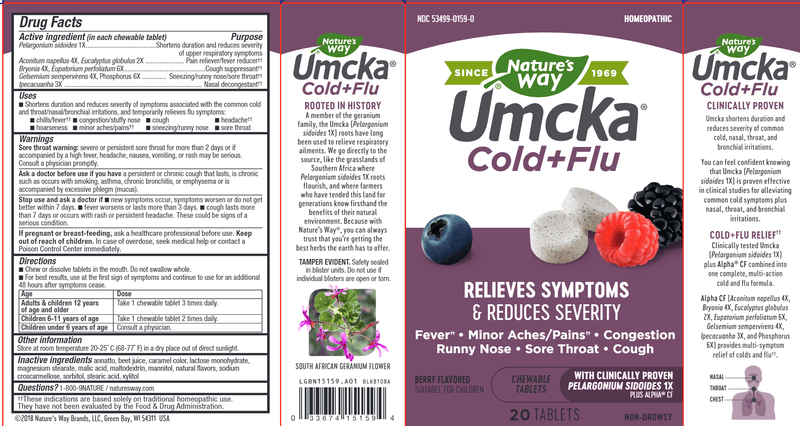 Umcka Cold & Flu Berry Chewable 20 chew tabs (Nature's Way) label