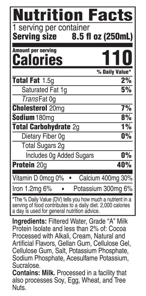 Unjury High Protein Shake - Ready To Drink Rich Chocolate (Bariatric Fusion) nutrition facts