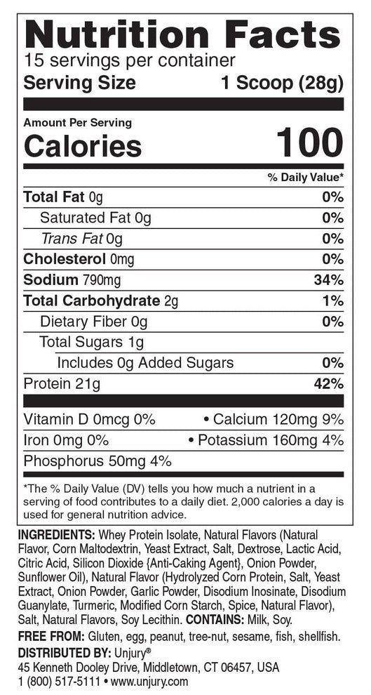Unjury High Whey Protein Powder - Beef & Herb Savory (Bariatric Fusion) nutrition facts