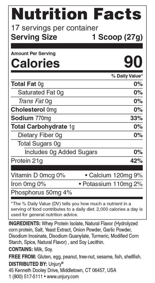 Unjury High Whey Protein Powder - Chicken Soup (Bariatric Fusion) supplement facts