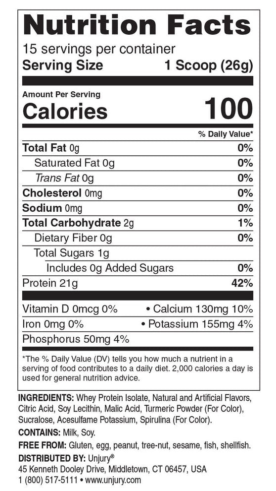 Unjury High Whey Protein Powder - Lemon Lime (Bariatric Fusion) nutrition facts