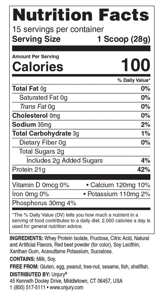 Unjury High Whey Protein Powder - Strawberry (Bariatric Fusion) nutrition facts 