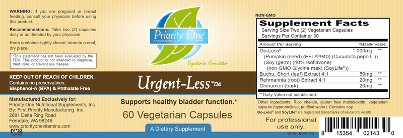 Urgent-Less (Priority One Vitamins) label
