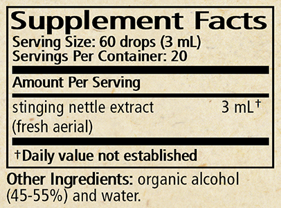 Urtica Aerial/Stinging Nettle Supplement Facts Label