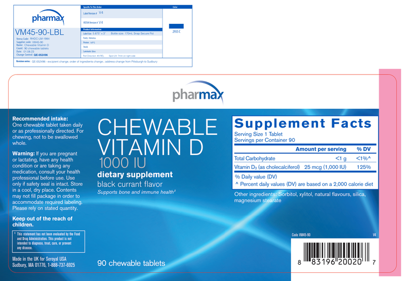 Chewable Vitamin D (Pharmax) Label
