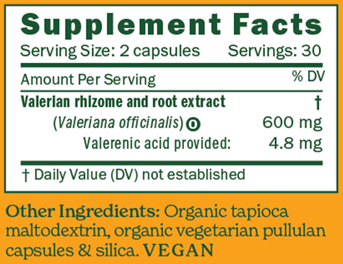 Valerian Rhizome and Root Extract Supplement Facts Label