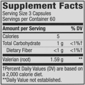 Valerian Root 180 Veg Capsules (Nature's Way) supplement facts