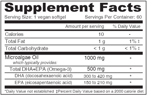 Vegan DHA-EPA 500 mg (Deva Nutrition LLC) Supplement Facts