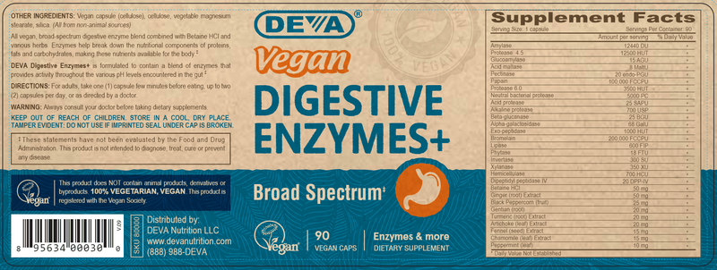 Vegan Digestive Enzymes (Deva Nutrition LLC) Label