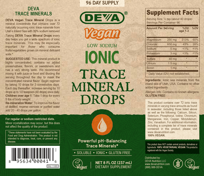 Vegan Ionic Trace Mineral Drops (Deva Nutrition LLC) Label
