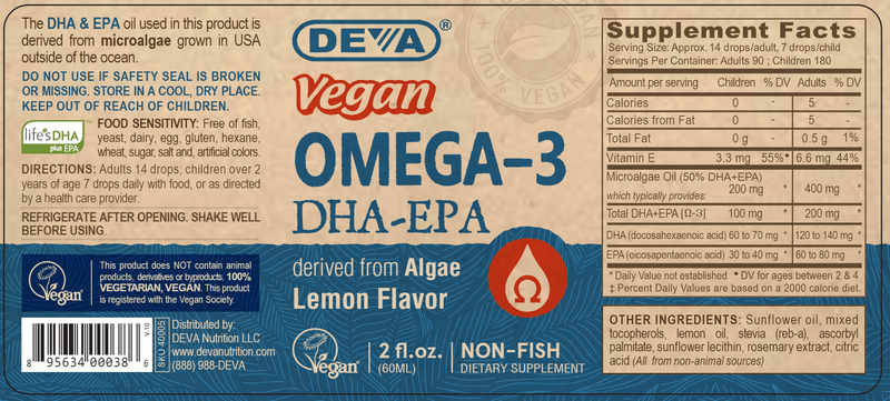 vegan omega 3 dha-epa liquid lemon deva nutrition label