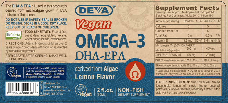 Vegan Liquid DHA-EPA Lemon (Deva Nutrition LLC) Label