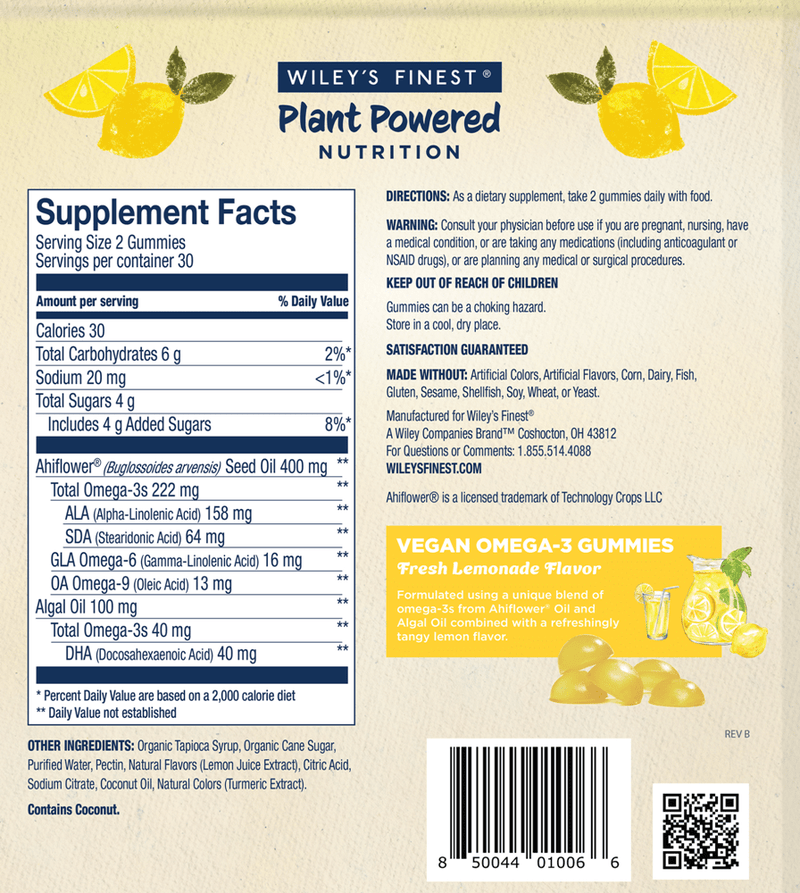 buy plant powered | vegan omega 3 adult lemonade wiley's finest